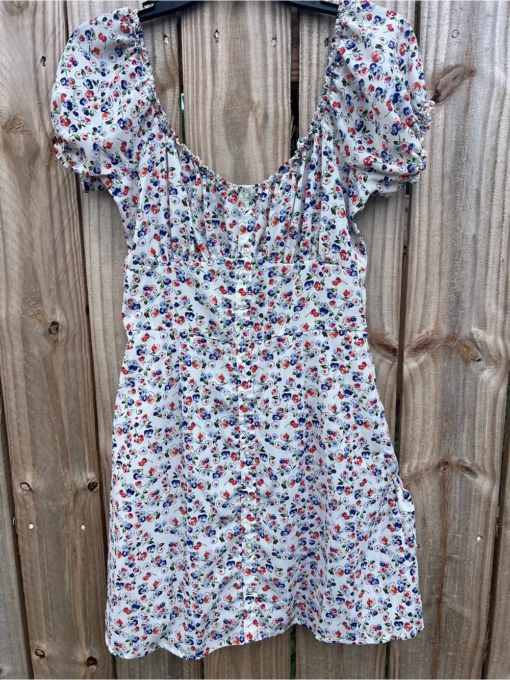 Girls White Floral Puff-Sleeve Dress
